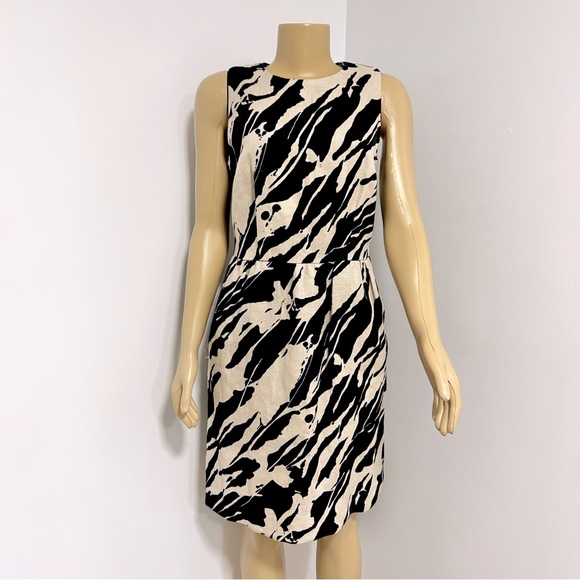 Michael Kors Black Cream Tan Mod Print Linen Dress Business‎ Formal Size 6 - Picture 1 of 7